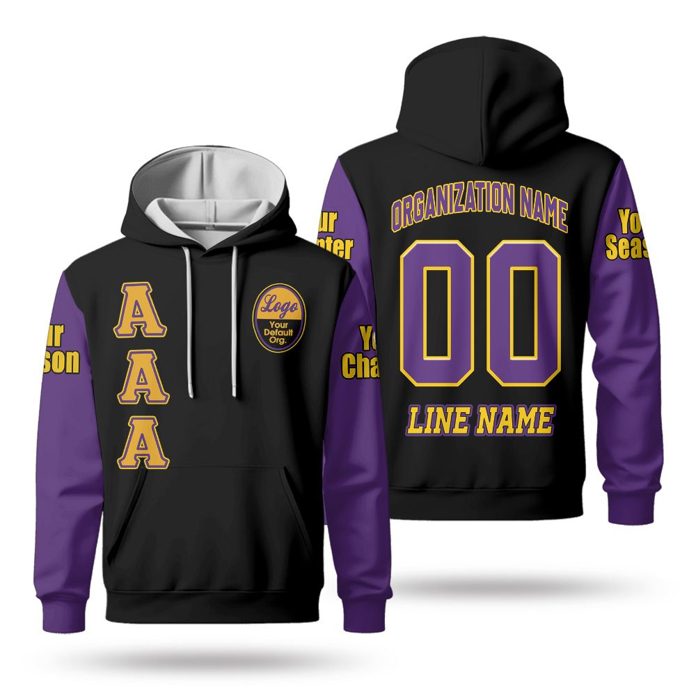 Custom Chapter Hoodie, Omega Psi Phi Black Purple Sleeve 1911 ΩΨΦ Fraternity Hoodie