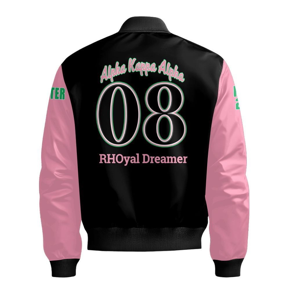 Ireishprint A.K.A Custom Chapter Crop Shirt, Salmon Pink And Apple Green Duo 1908 Sorority Bomber Jacket