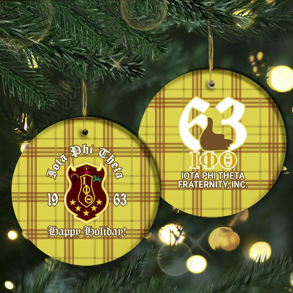 Ireishprint Iota Phi Theta Ceramic Ornament, Handsign Inspired Charcoal Brown 1963 Fraternity Xmas Ornament