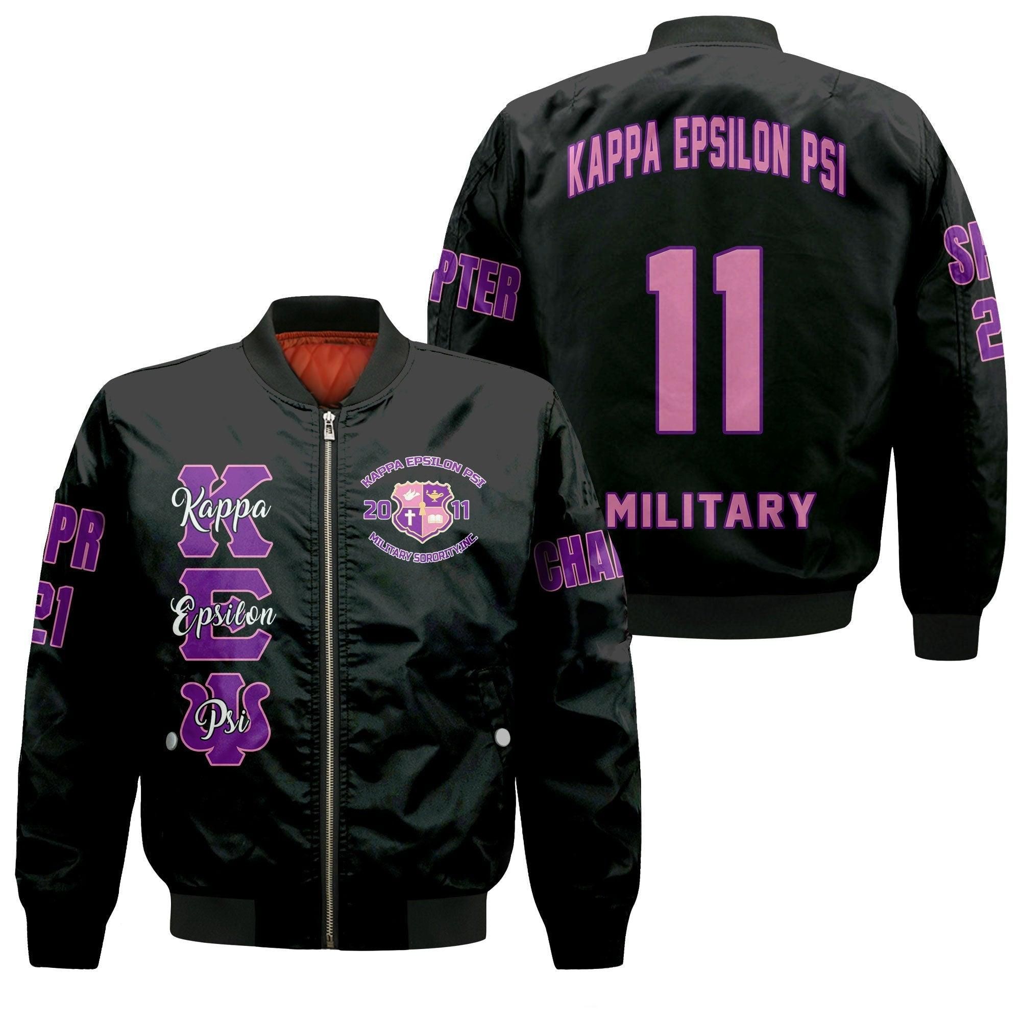 (Custom) Wonder Print Shop Jacket - Kappa Epsilon Psi (Black) Sleeve Zip Bomber Jacket RLT8