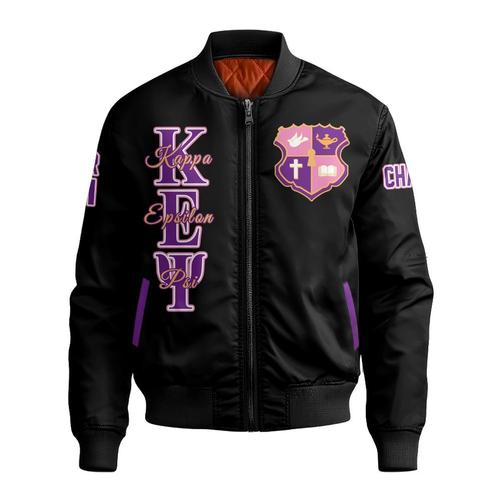 Ireishprint Kappa Epsilon Psi Military Custom Chapter Varsity Jacket, Personalized Black Varsity Jacket Kappa Epsilon Psi Military Sorority Bomber Jacket