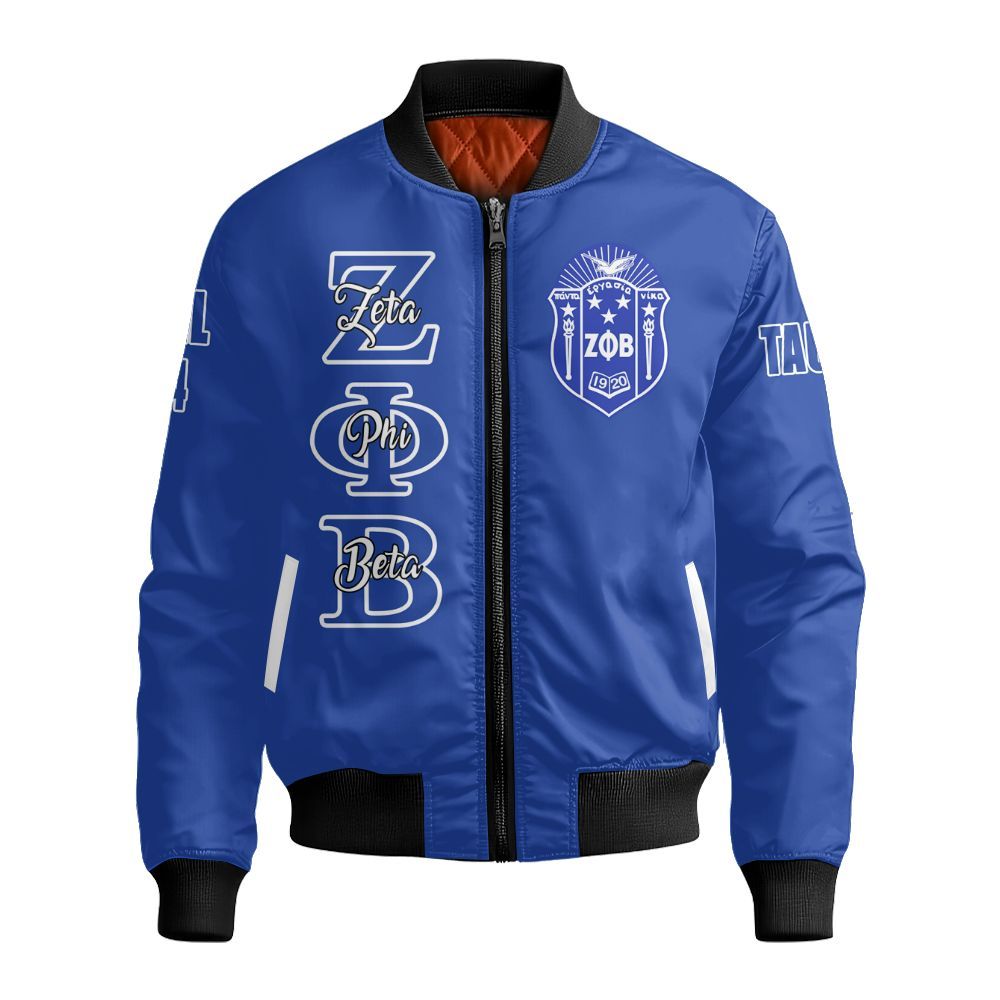 Ireishprint Zeta Phi Beta Custom Line Crossing Jacket, Personalized Simple Blue Z Phi B Jacket 1920 Zeta Phi Beta Sorority Bomber Jacket
