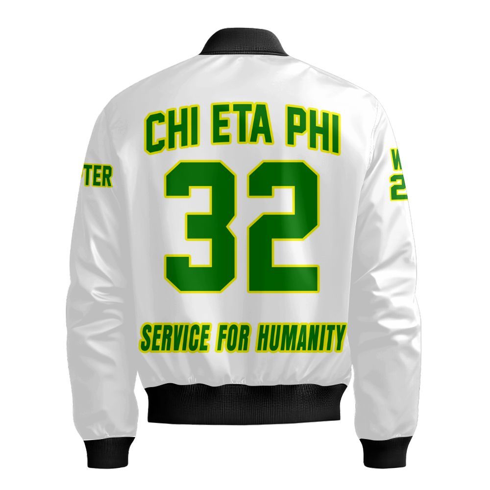 Ireishprint Chi Eta Phi Custom Chapter Shirt, Personalized White Pea Green Shirt Chi Eta Phi Sorority Bomber Jacket