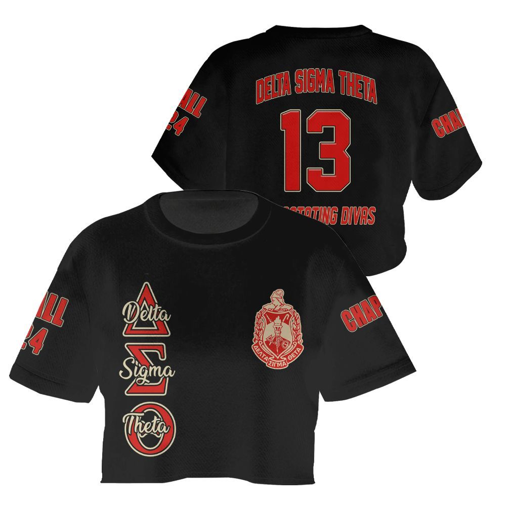 Ireishprint Delta Sigma Theta Custom Chapter Crop Shirt, Black Simple Style Delta Sigma Theta Sorority Crop Top