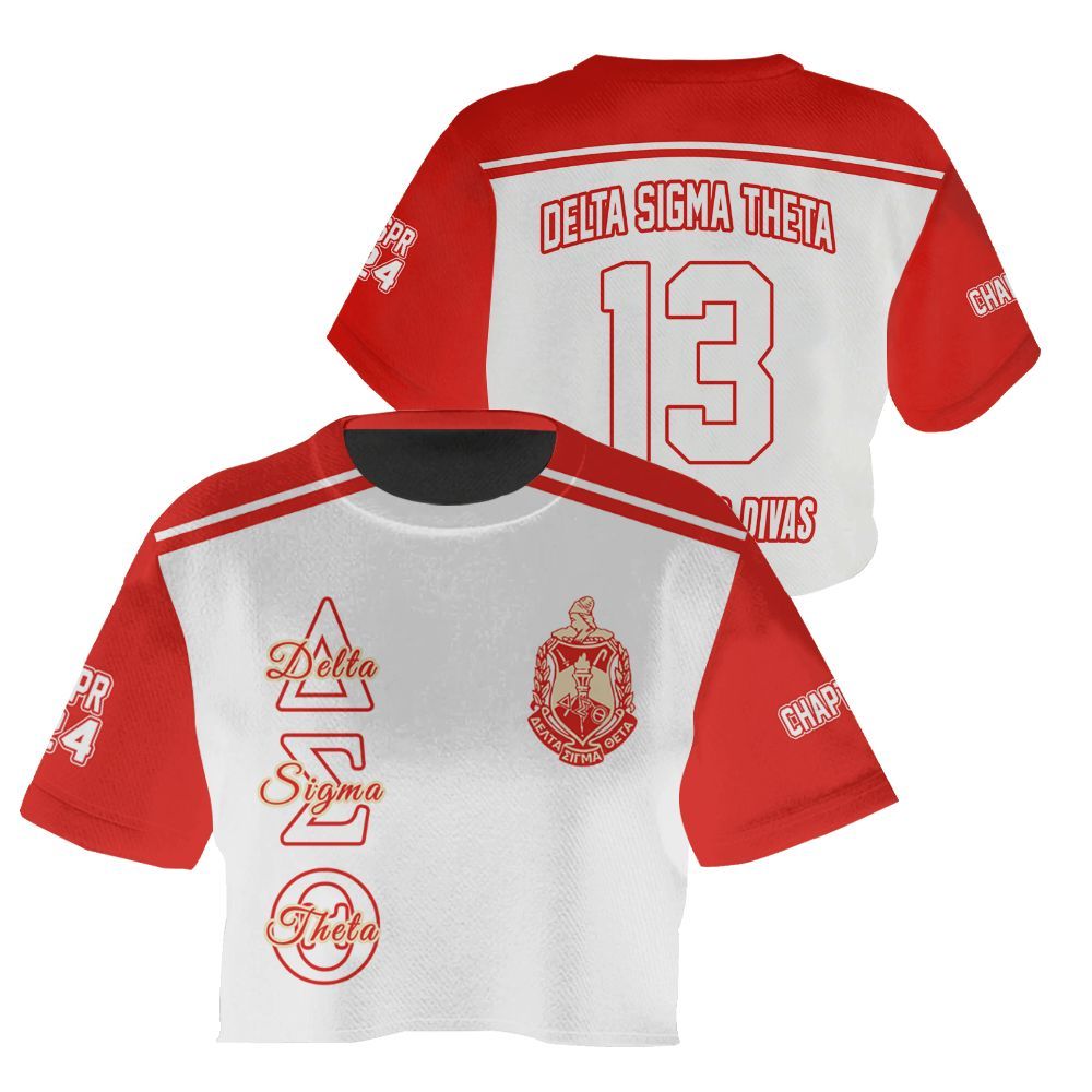 Ireishprint Delta Sigma Theta Custom Chapter Crop Shirt, Personalized Sport Line White Mix Crimson Delta Sigma Theta Sorority Crop Top 3D