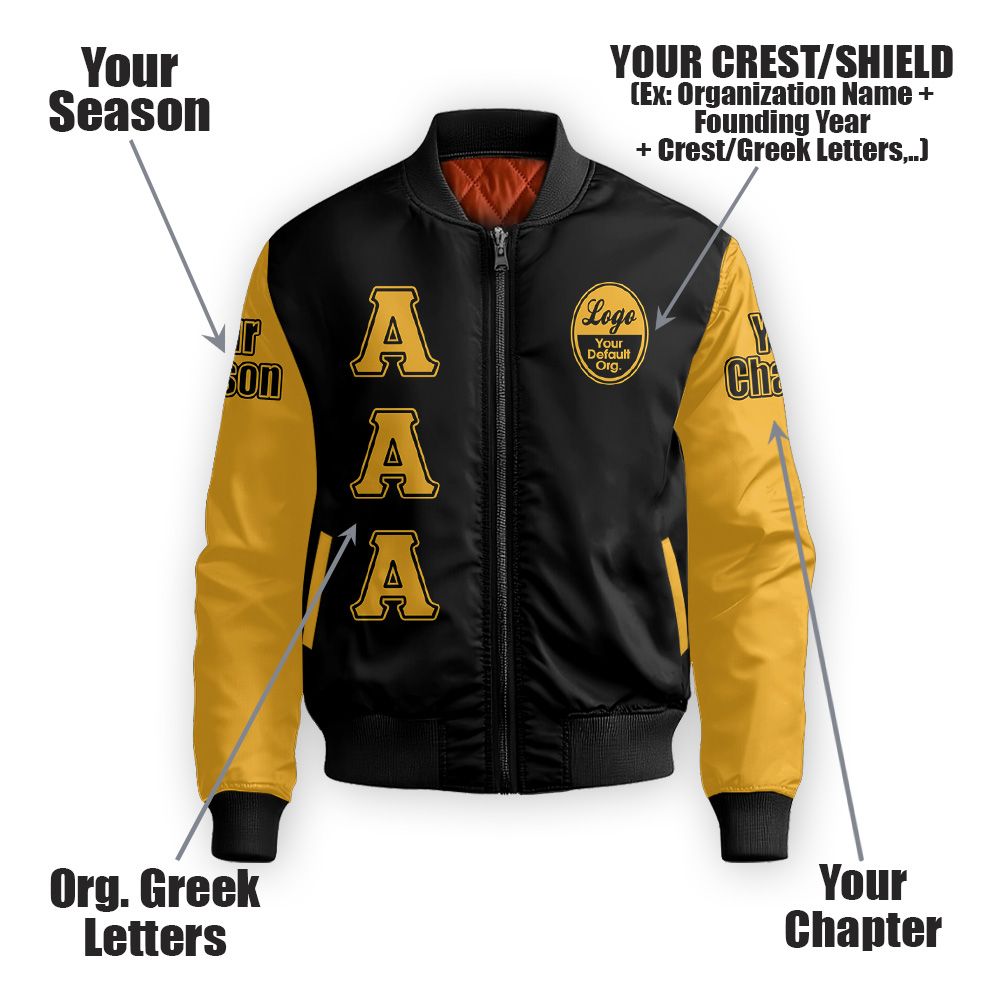 Custom Chapter Bomber Jacket, Alpha Phi Alpha Old Gold Sleeve Black 1906 Fraternity Bomber Jacket