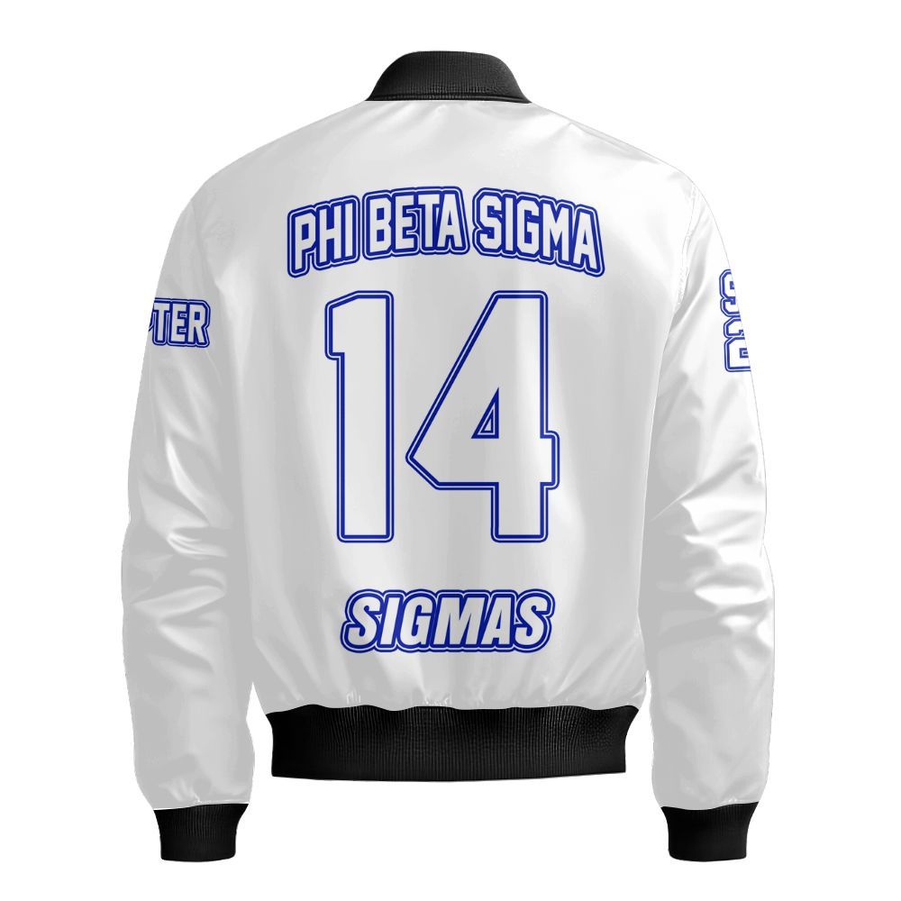 Ireishprint Phi Beta Sigma Custom Chapter Bomber Jacket, Personalized White Bomber Jacket Phi Beta Sigma Fraternity Bomber Jacket