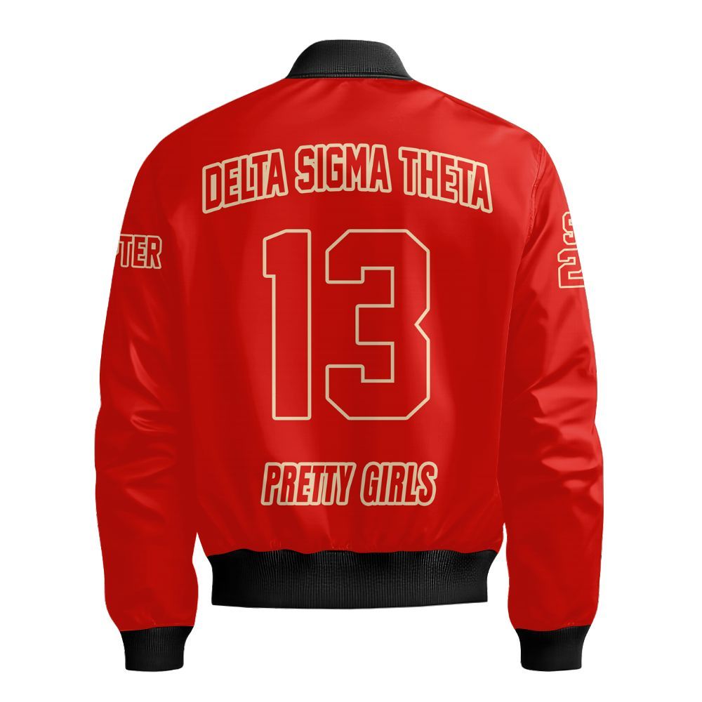 Ireishprint Delta Sigma Theta Custom Chapter Shirt, Personalized Crimson Shirt Delta Sigma Theta Sorority Bomber Jacket