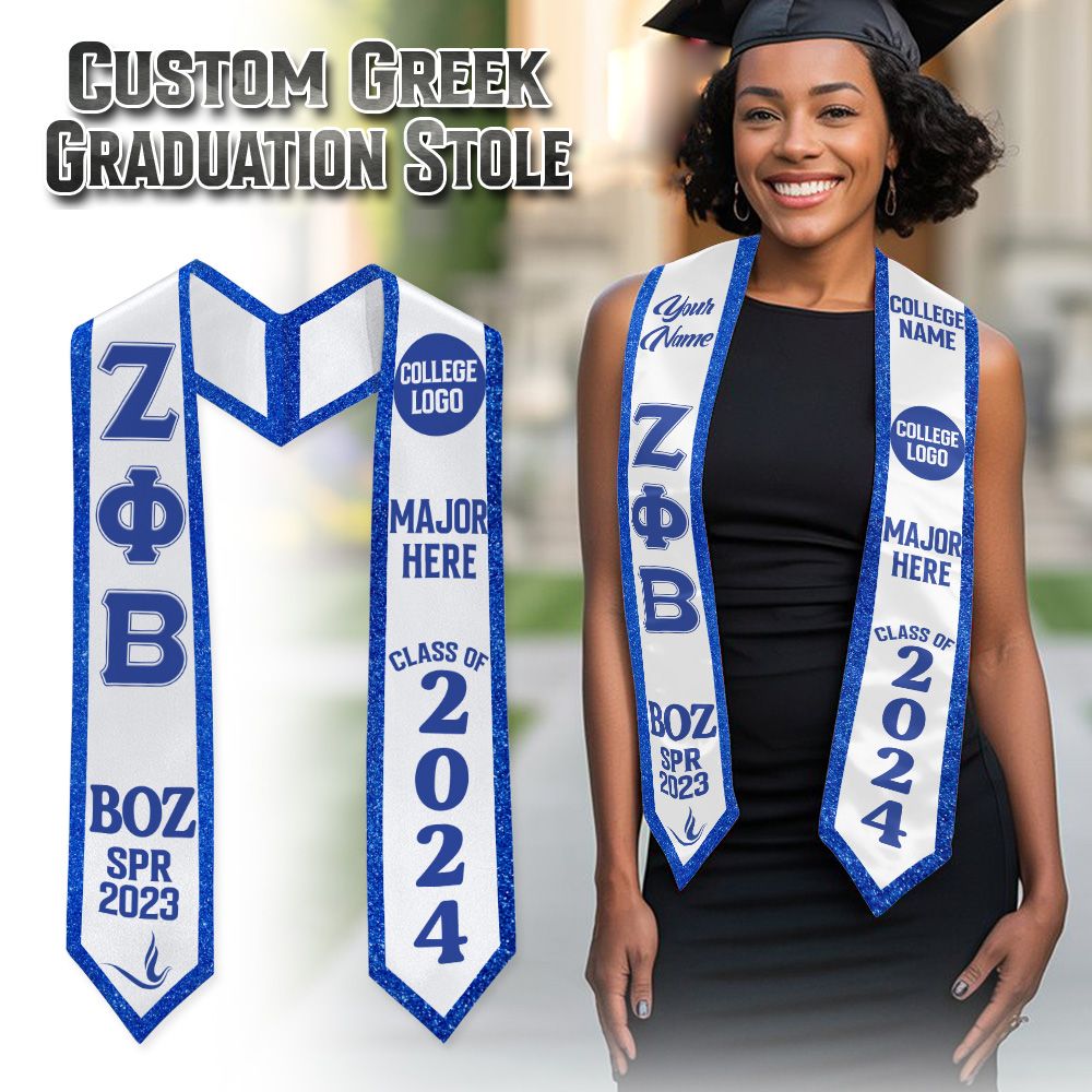 Ireishprint Zeta Phi Beta Custom Your Logo Graduation Stole, Personalized White Color Graduation Stole Zeta Phi Beta Sorority