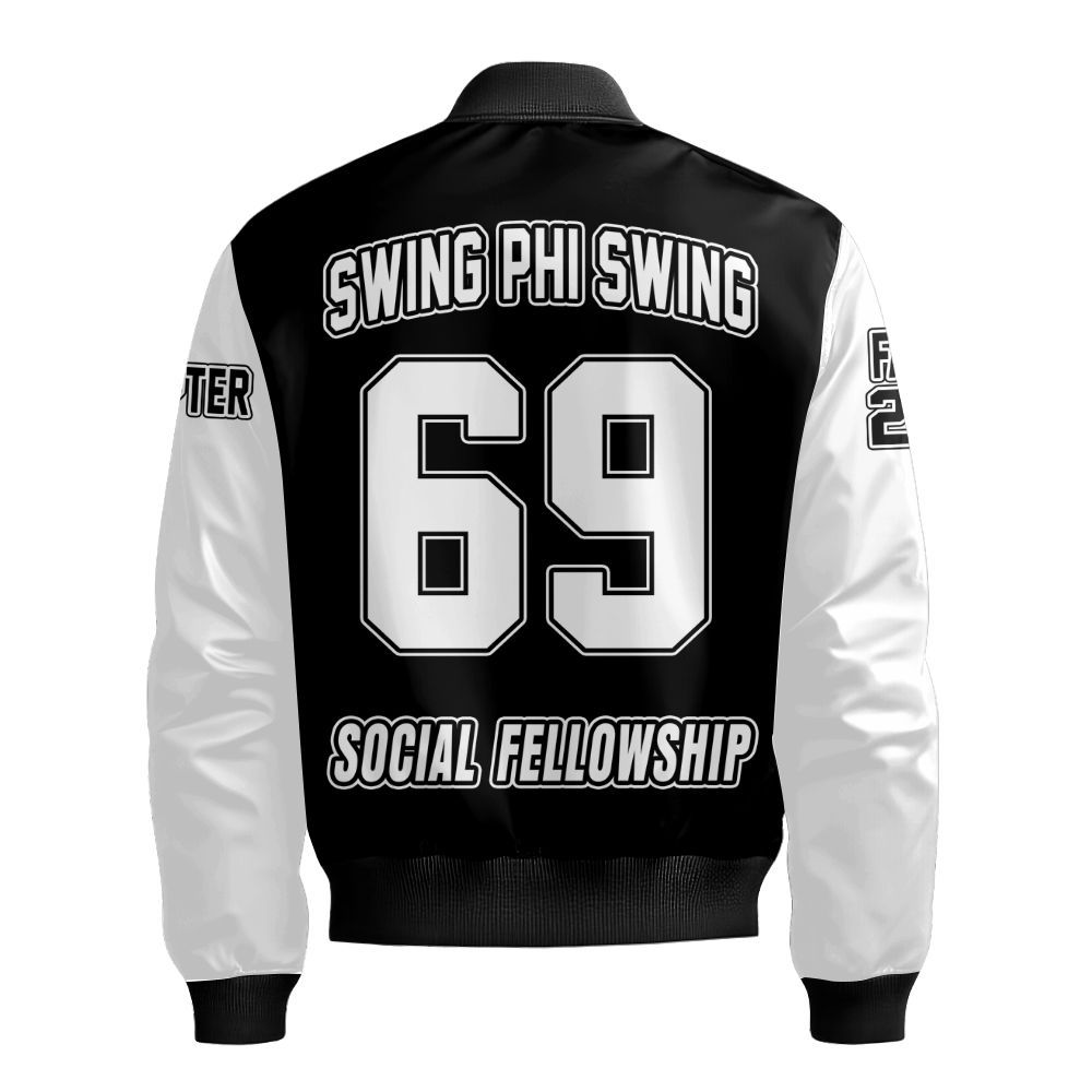 Ireishprint Swing Phi Swing Custom Chapter Varsity Jacket, Custom Varsity Jacket White Sleeve Varsity Jacket Swing Phi Swing Sorority Bomber Jacket