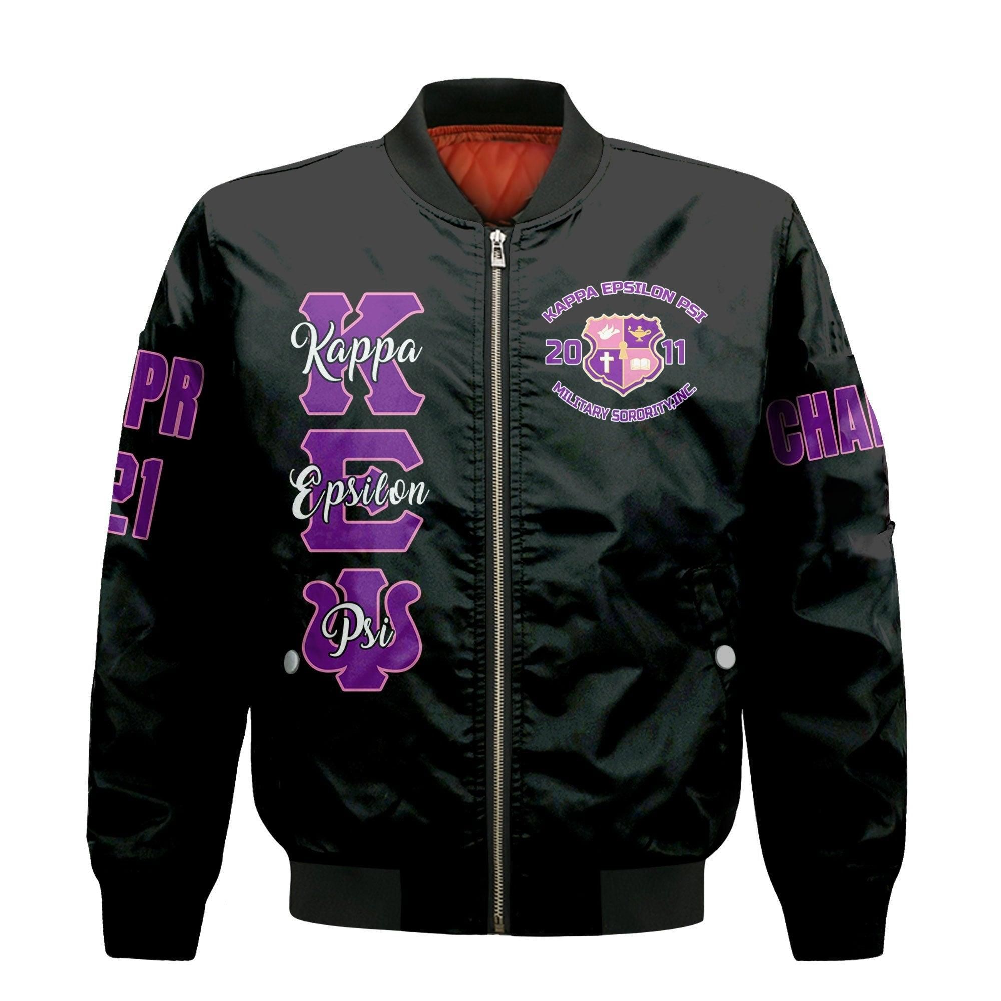 (Custom) Wonder Print Shop Jacket - Kappa Epsilon Psi (Black) Sleeve Zip Bomber Jacket RLT8