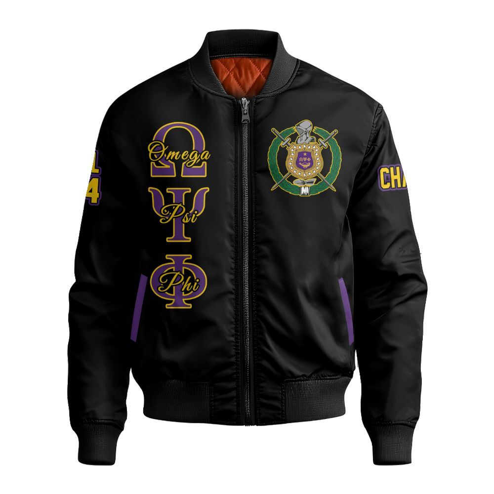 Ireishprint ΩΨΦ Custom Chapter Polo Shirt, Personalized Black Shirt ΩΨΦ Fraternity Bomber Jacket