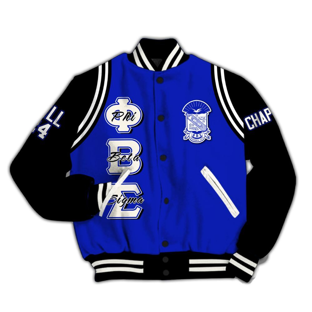 Ireishprint ΦΒΣ Custom Chapter Varsity Jacket, Personalized Black Curved Royal Blue Jacket 1914 Fraternity Jacket