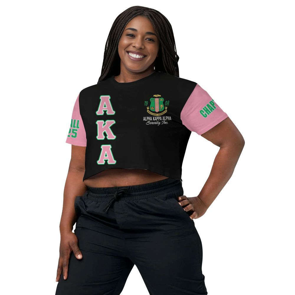 Ireishprint A.K.A Custom Chapter Crop Shirt, Salmon Pink And Apple Green Duo 1908 Sorority Crop Top