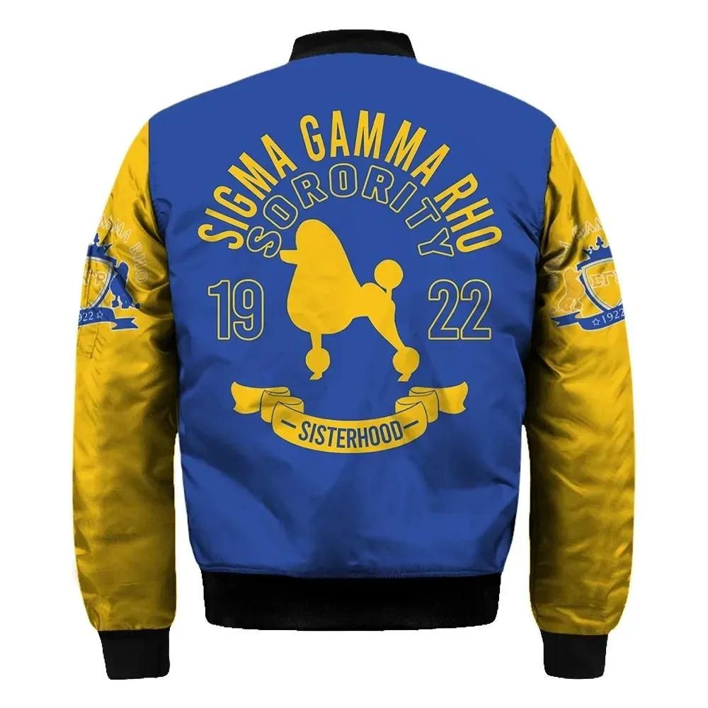 Africa Zone Jacket - Lux Sigma Gamma Rho Poodle Blue Yellow Sleeve Zip Bomber Jacket J5