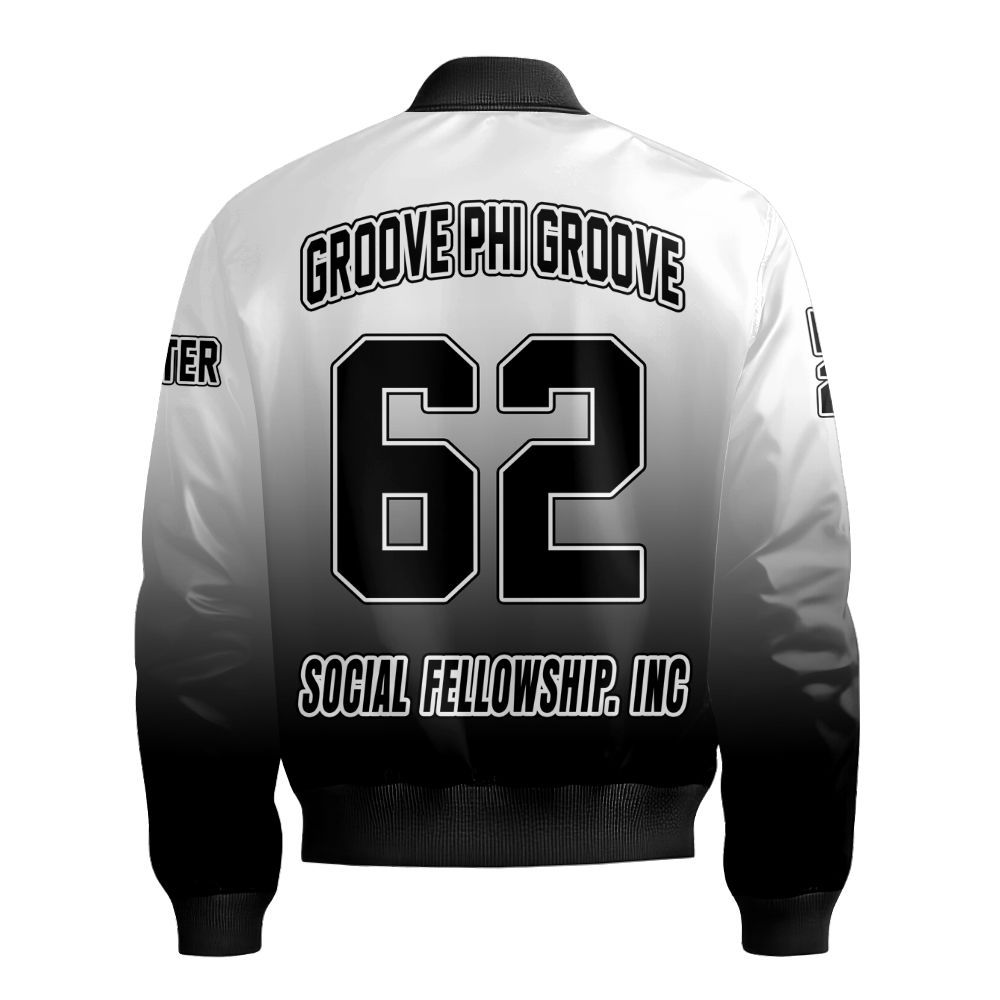 Ireishprint Groove Phi Groove Custom Chapter Varsity Jacket, Personalized Gradient Black Varsity Jacket Groove Phi Groove Fraternity Bomber Jacket