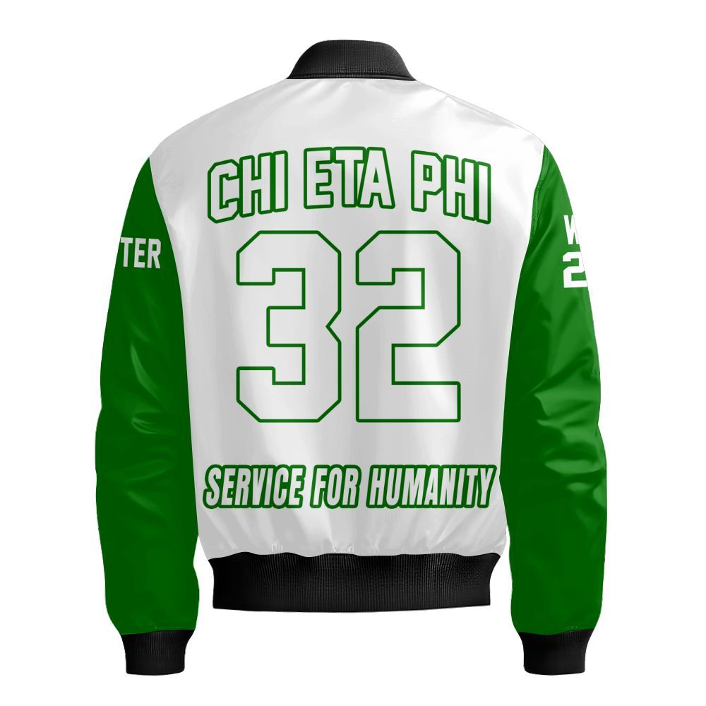 Ireishprint Chi Eta Phi Custom Chapter Shirt, Personalized White Mix Pea Green Shirt Chi Eta Phi Sorority Bomber Jacket