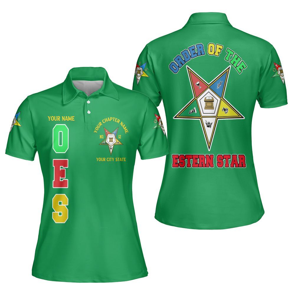 Ireishprint OES Custom Custom Legacy Polo Shirt, Customize Color Block Green Order Of The Eastern Star OES Sorority Polo Shirt