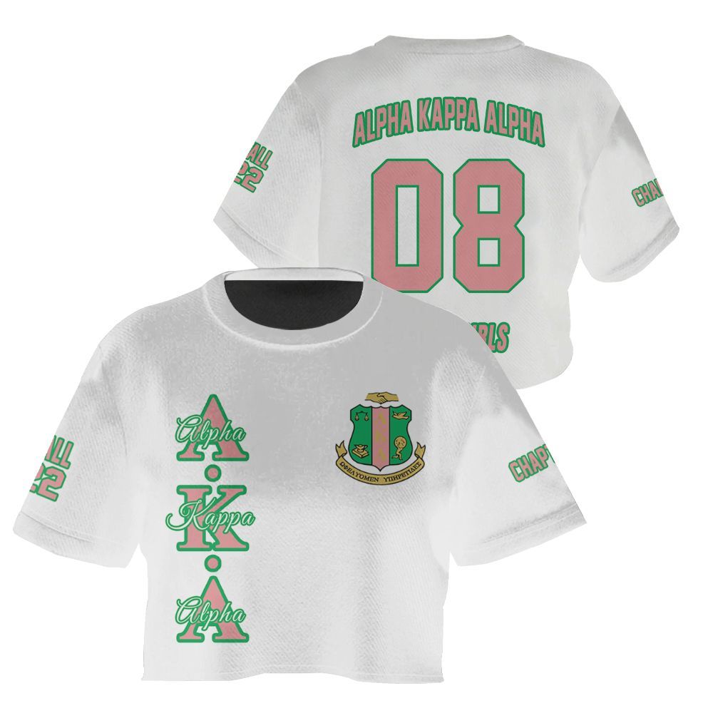 Ireishprint  A.K.A Custom Chapter Crop Shirt, Personalized White Salmon Pink Since 1908 Sorority Crop Top