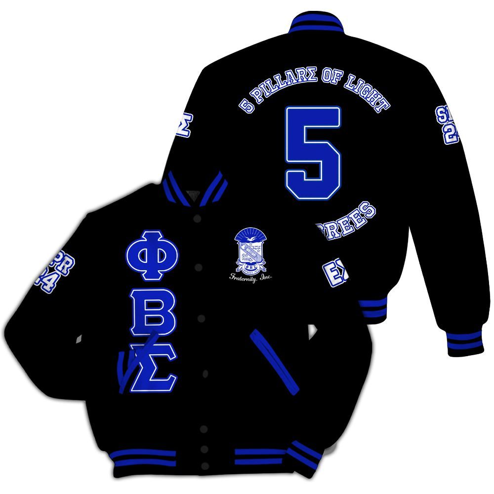 Ireishprint ΦΒΣ Custom Chapter Varsity Jacket, Personalized Circle Black Duo Sigma 1914 Fraternity Jacket