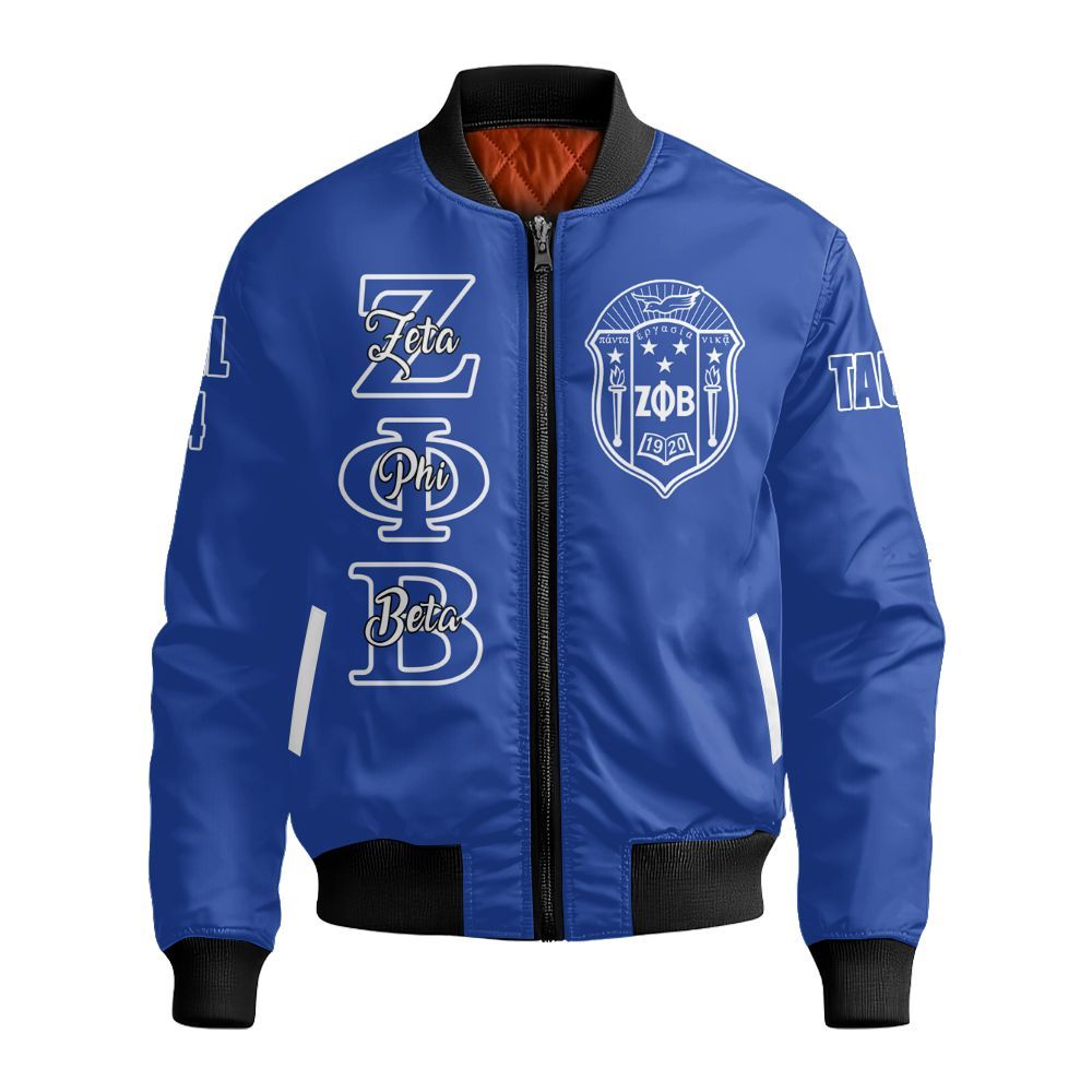 Ireishprint Zeta Phi Beta Custom Chapter Shirt, Personalized Blue Shirt Zeta Phi Beta Sorority Bomber Jacket