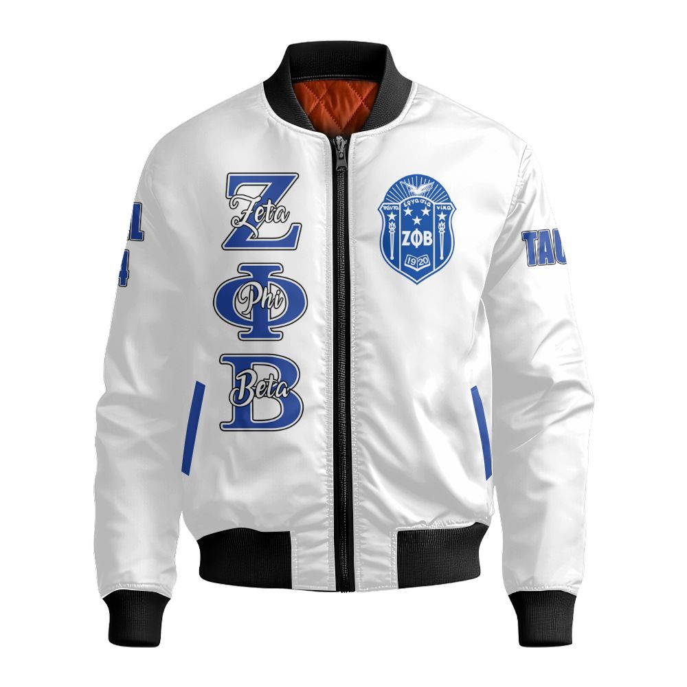 Ireishprint Zeta Phi Beta Custom Chapter Off Shoulder Sweatshirt, Personalized Your Z Phi B White Sweatshirt 1920 Zeta Phi Beta Sorority Bomber Jacket