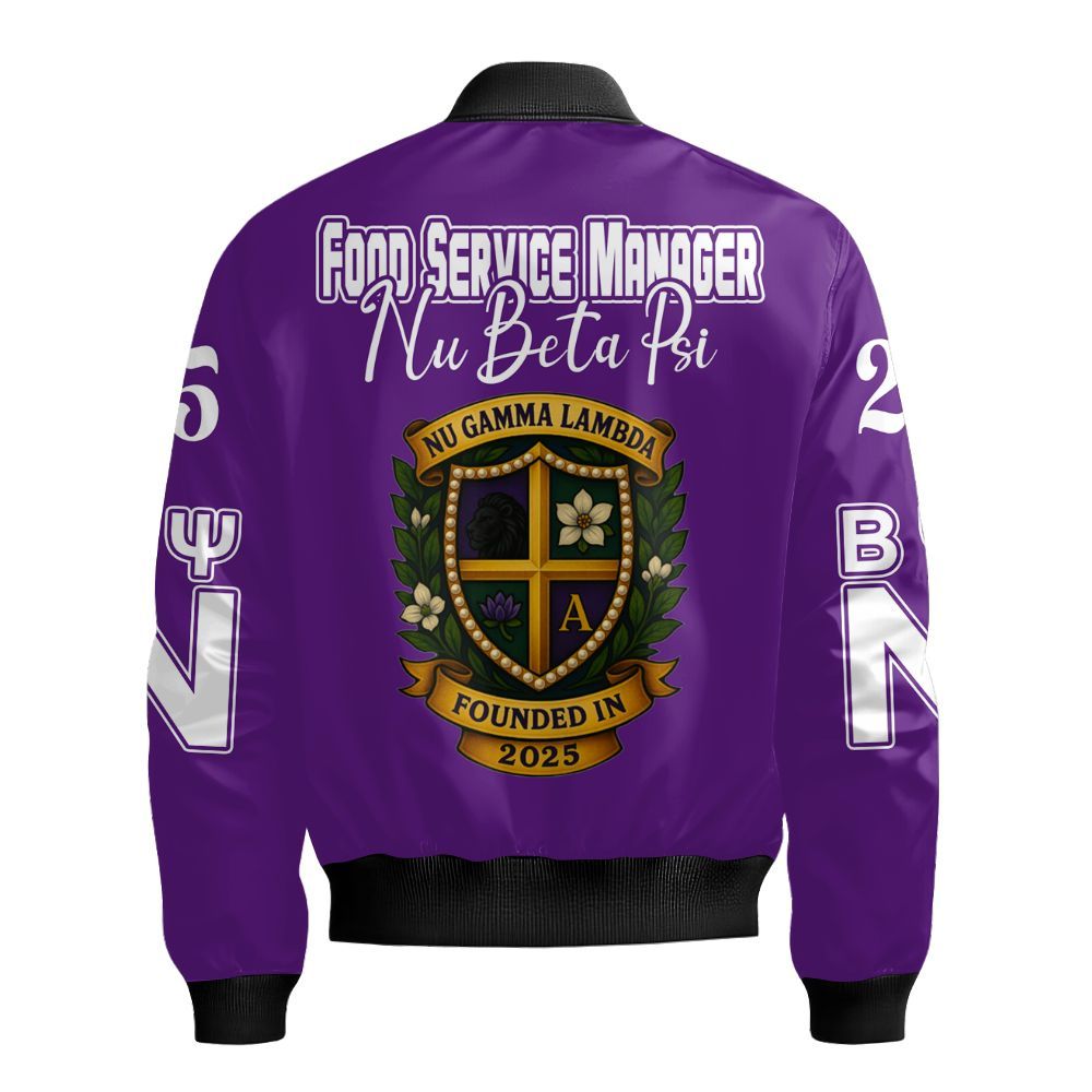 Ireishprint Nu Gamma Lambda Cardigan, Purple Nu Gamma Lambda Sorority Bomber Jacket