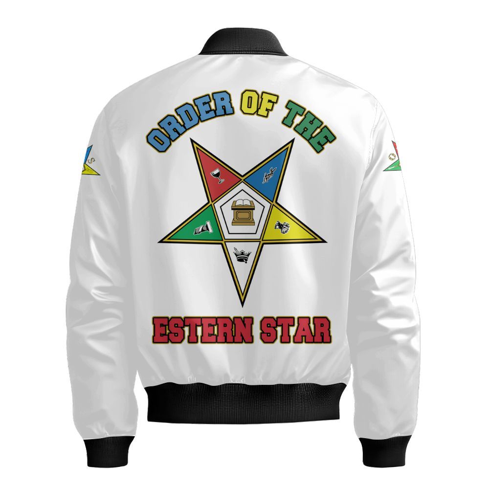 Ireishprint OES Custom Custom Legacy Polo Shirt, Customize Color Block White Order Of The Eastern Star OES Sorority Bomber Jacket