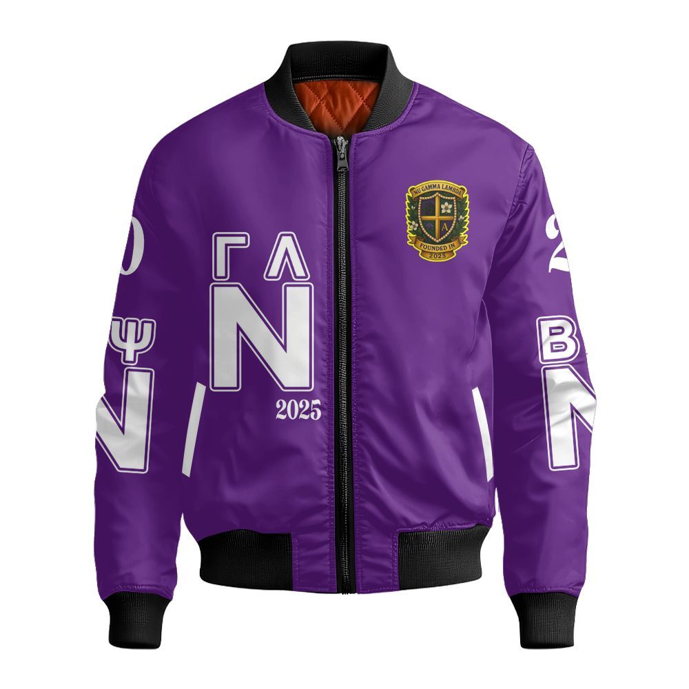 Ireishprint Nu Gamma Lambda Cardigan, Purple Nu Gamma Lambda Sorority Bomber Jacket
