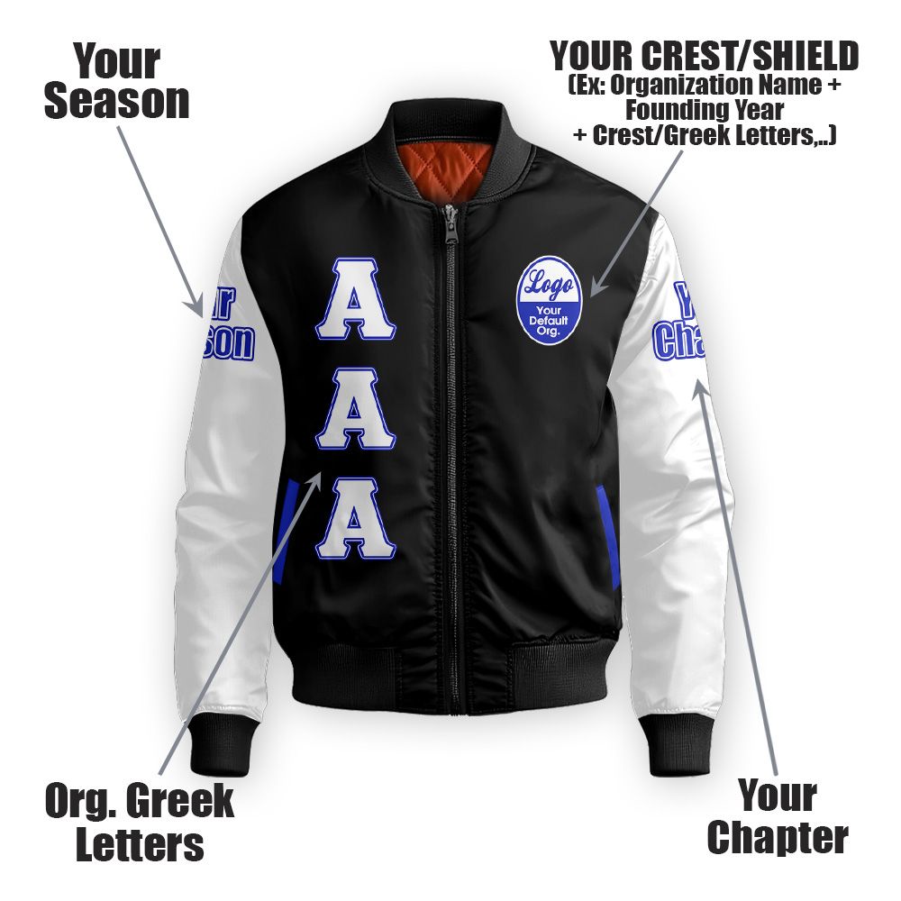 Custom Chapter Bomber Jacket, Phi Beta Sigma White Sleeve 1914 Fraternity Bomber Jacket