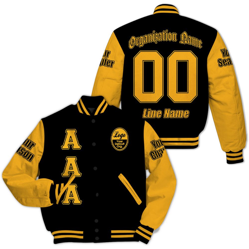 Custom Chapter Varsity Jacket, Alpha Phi Alpha Old Gold Sleeve Black 1906 Fraternity Jacket