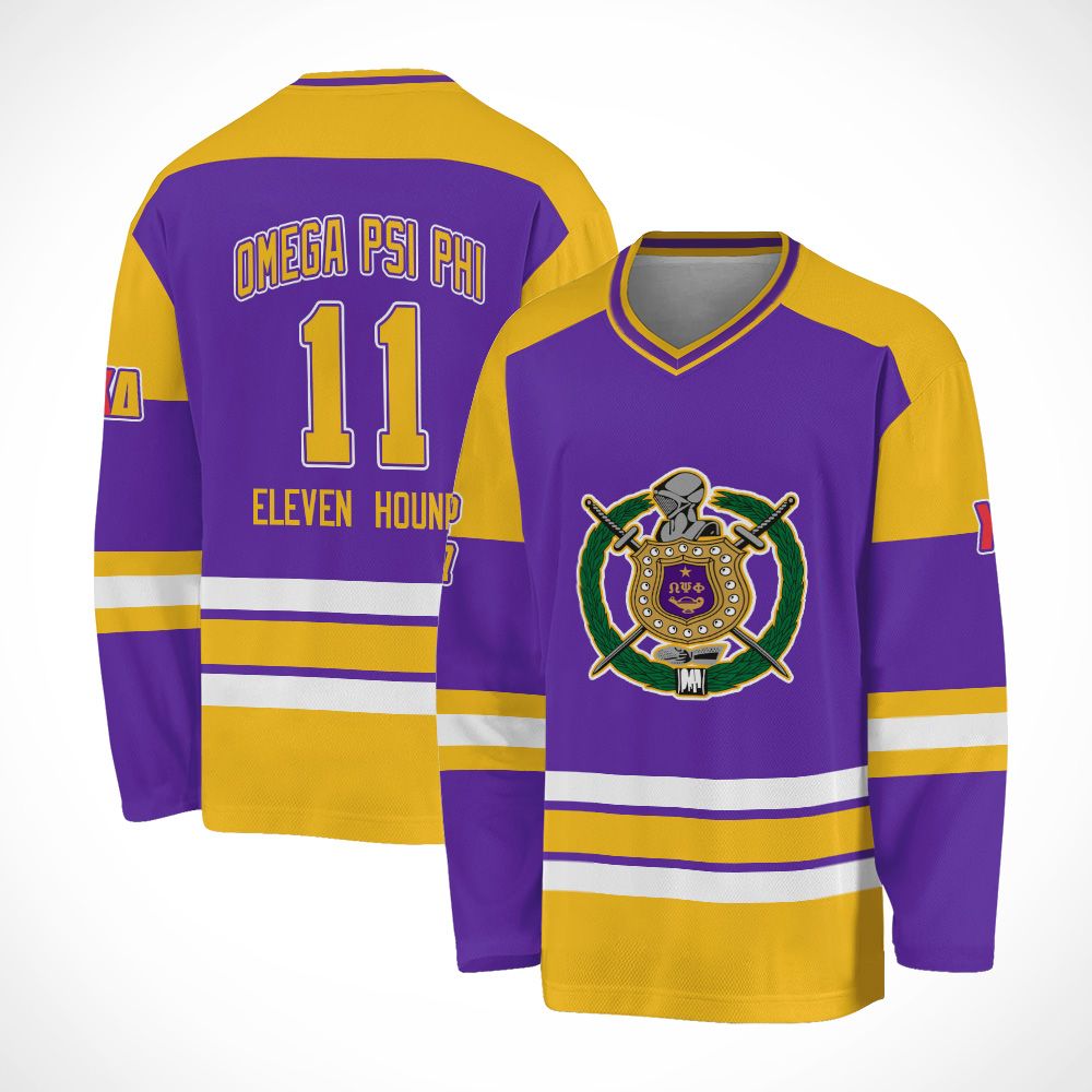 Ireishprint ΩΨΦ Custom Chapter Hockey Jersey, Purple Old Gold Simple Style 1911 Fraternity Hockey Jersey