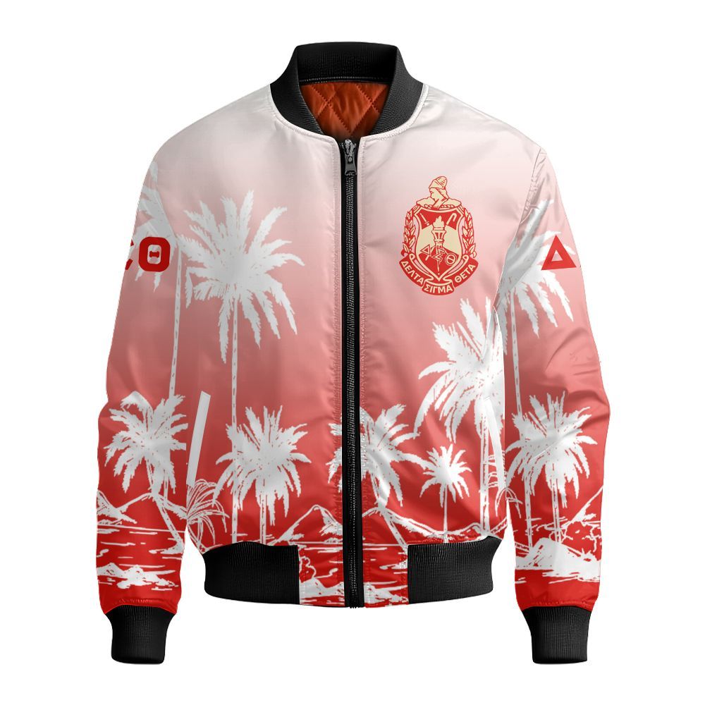 Ireishprint Delta Sigma Theta Hawaii Shirt, Palm Tree Gradient Hawaii Shirt Delta Sigma Theta Sorority Bomber Jacket
