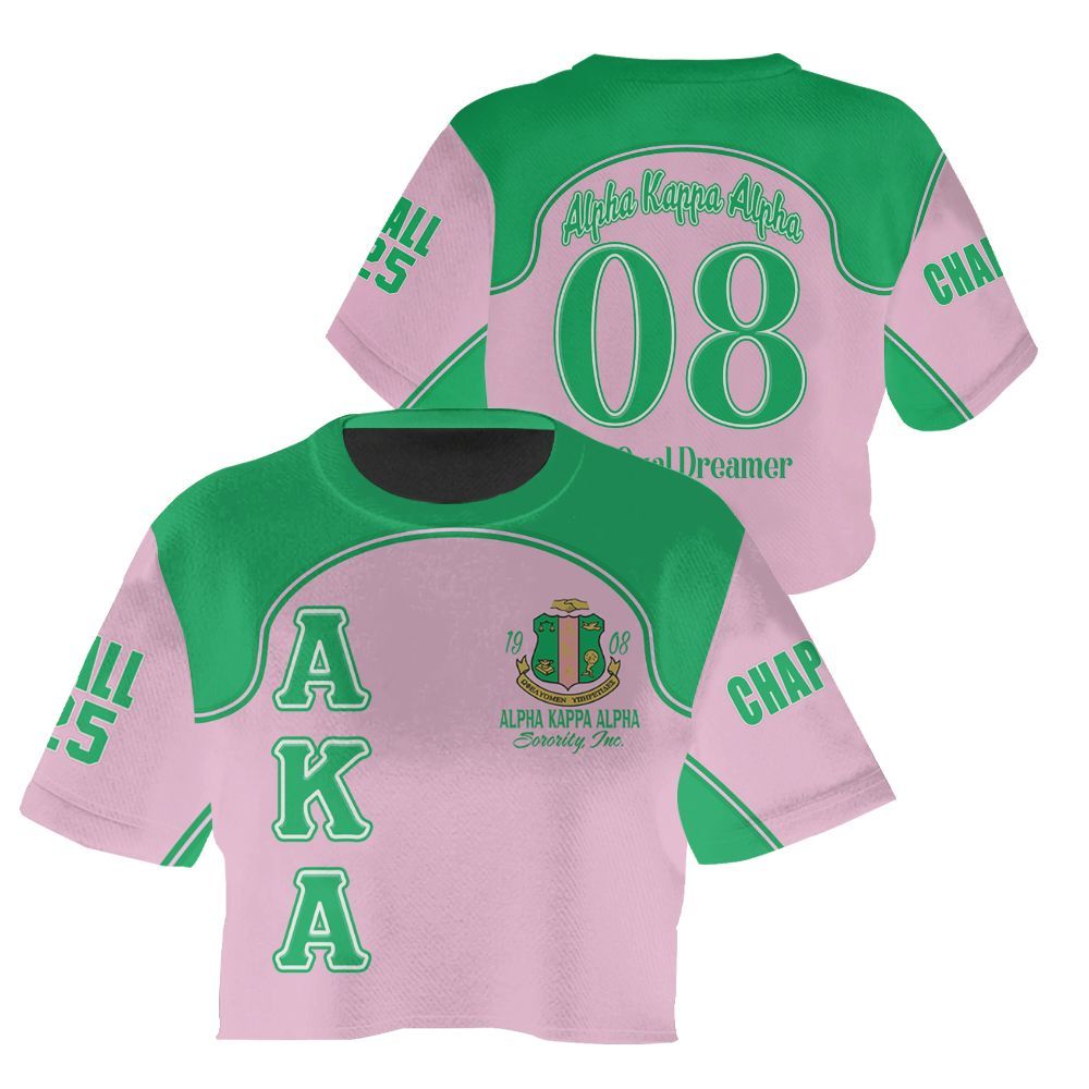 Ireishprint A.K.A Custom Chapter Crop Shirt, Salmon Pink And Apple Green Racing Style Sorority Crop Top