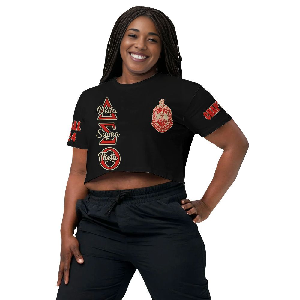 Ireishprint Delta Sigma Theta Custom Chapter Crop Shirt, Black Simple Style Delta Sigma Theta Sorority Crop Top