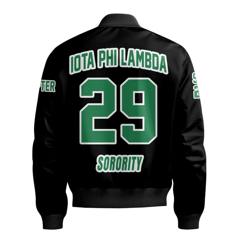 Ireishprint Iota Phi Lambda Custom Line Crossing Jacket, Personalized Black Line Jacket Iota Phi Lambda Sorority Bomber Jacket