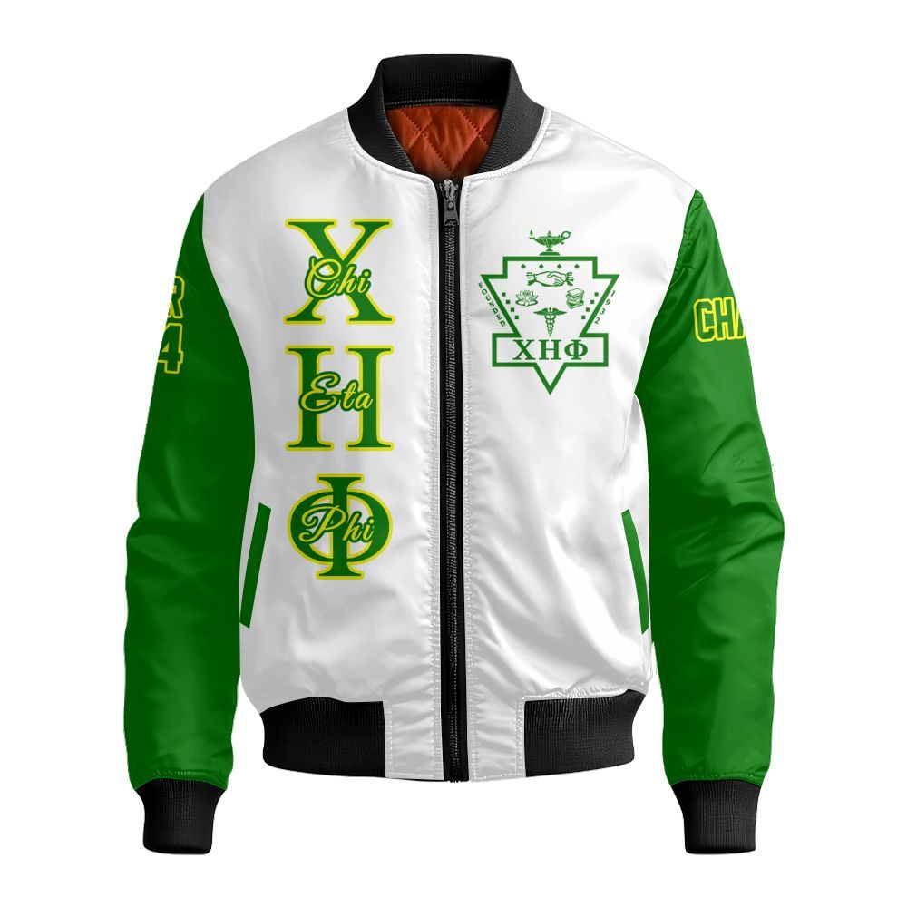 Ireishprint Chi Eta Phi Custom Chapter Shirt, Personalized White Mix Pea Green Shirt Chi Eta Phi Since 1932 Sorority Bomber Jacket