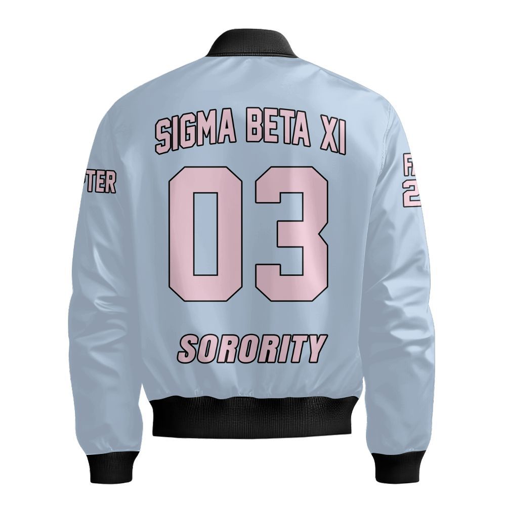 Ireishprint Sigma Beta Xi Custom Line Crossing Jacket, Personalized White Sigma Beta Xi Line Jacket Sorority Bomber Jacket