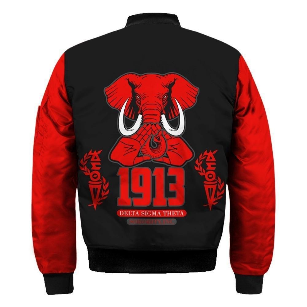 Delta Sigma Theta Hand Sign Elephant Sleeve Zip Bomber Jacket