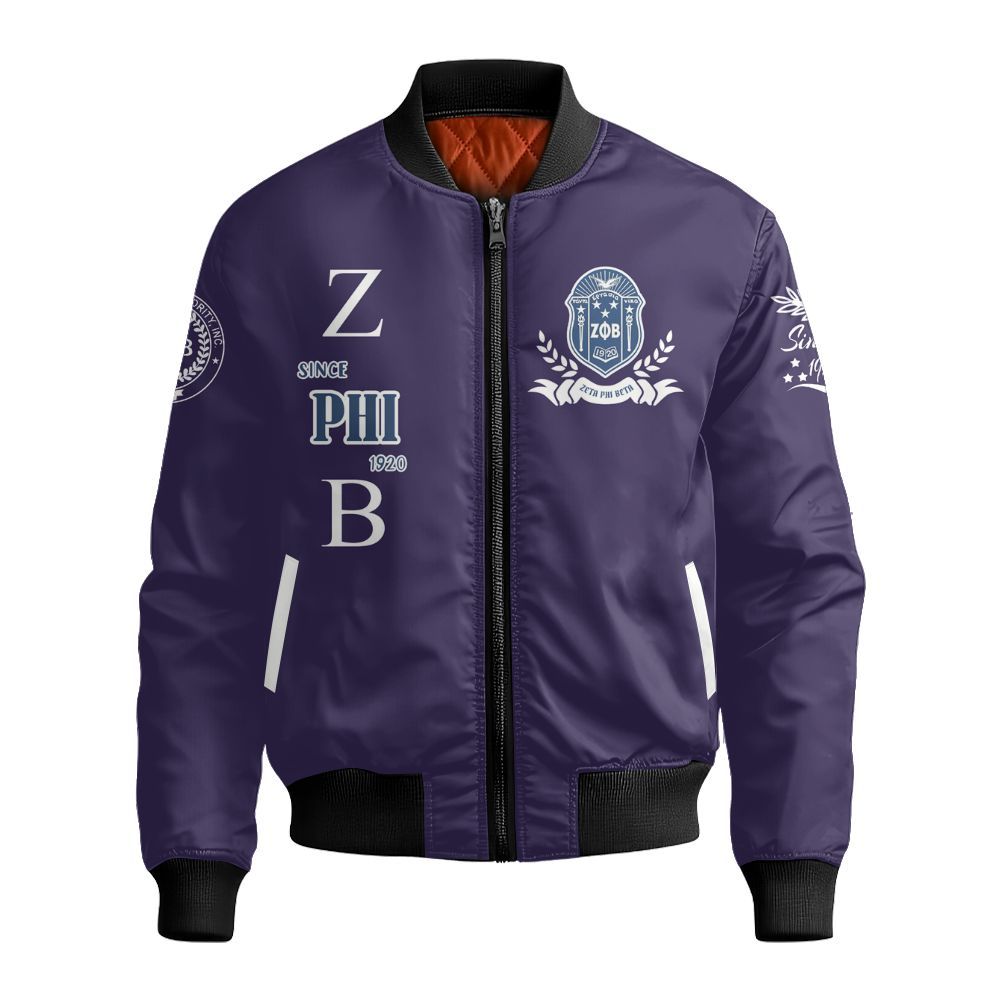 Ireishprint Zeta Phi Beta Varsity Jacket, Finer Womanhood Zeta Phi Beta Since 1920 Sorority Bomber Jacket