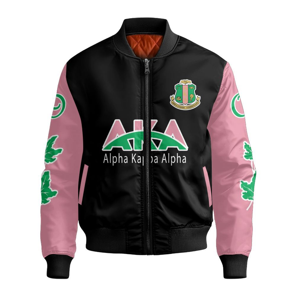Ireishprint A.K.A Bomber Jacket, Handsign Ivy Leaf Pink Sleeve Sorority Bomber Jacket
