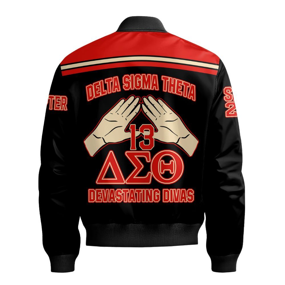 Ireishprint Delta Sigma Theta Custom Chapter Polo Shirt, Personalized Hand Sign Black Polo Shirt Delta Sigma Theta Sorority Bomber Jacket