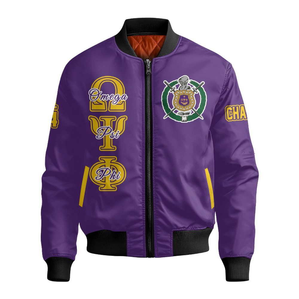 Ireishprint ΩΨΦ Custom Chapter Shirt, Personalized Purple Shirt ΩΨΦ Fraternity Bomber Jacket