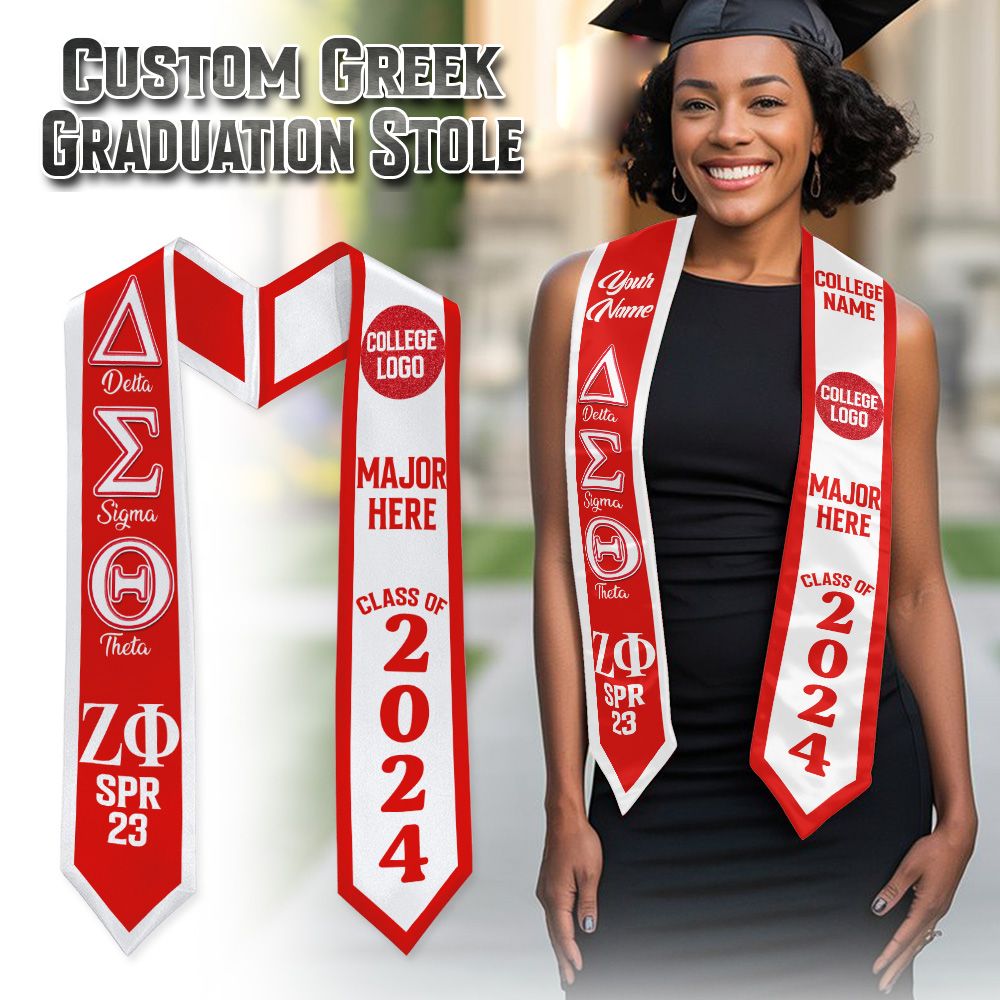 Ireishprint Delta Sigma Theta Custom Your Logo Graduation Stole, Personalized Mix Duo Colors Graduation Stole Delta Sigma Theta Sorority