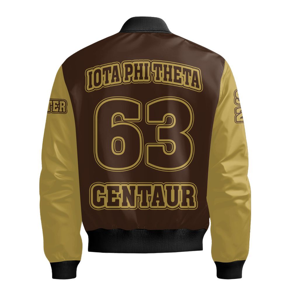Ireishprint Iota Phi Theta Custom Chapter Shirt, Personalized Gilded Gold Sleeves Charcoal Brown Shirt Iota Phi Theta Fraternity Bomber Jacket