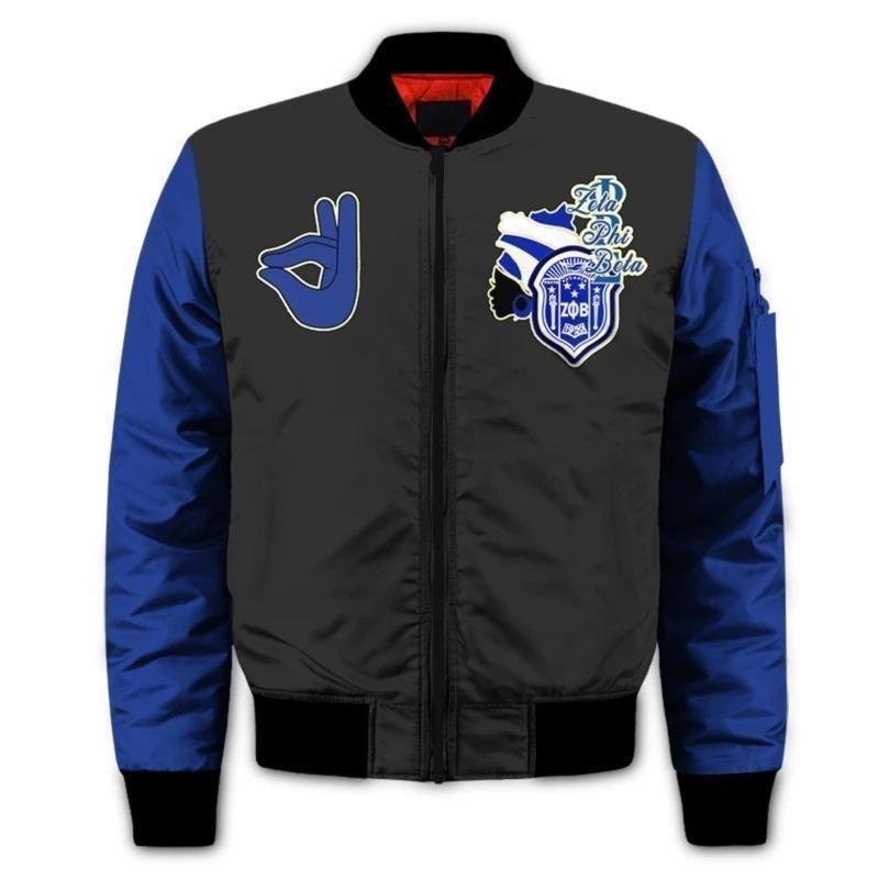 Zeta Phi Beta Rainbow Flower Girl Sleeve Zip Bomber Jacket