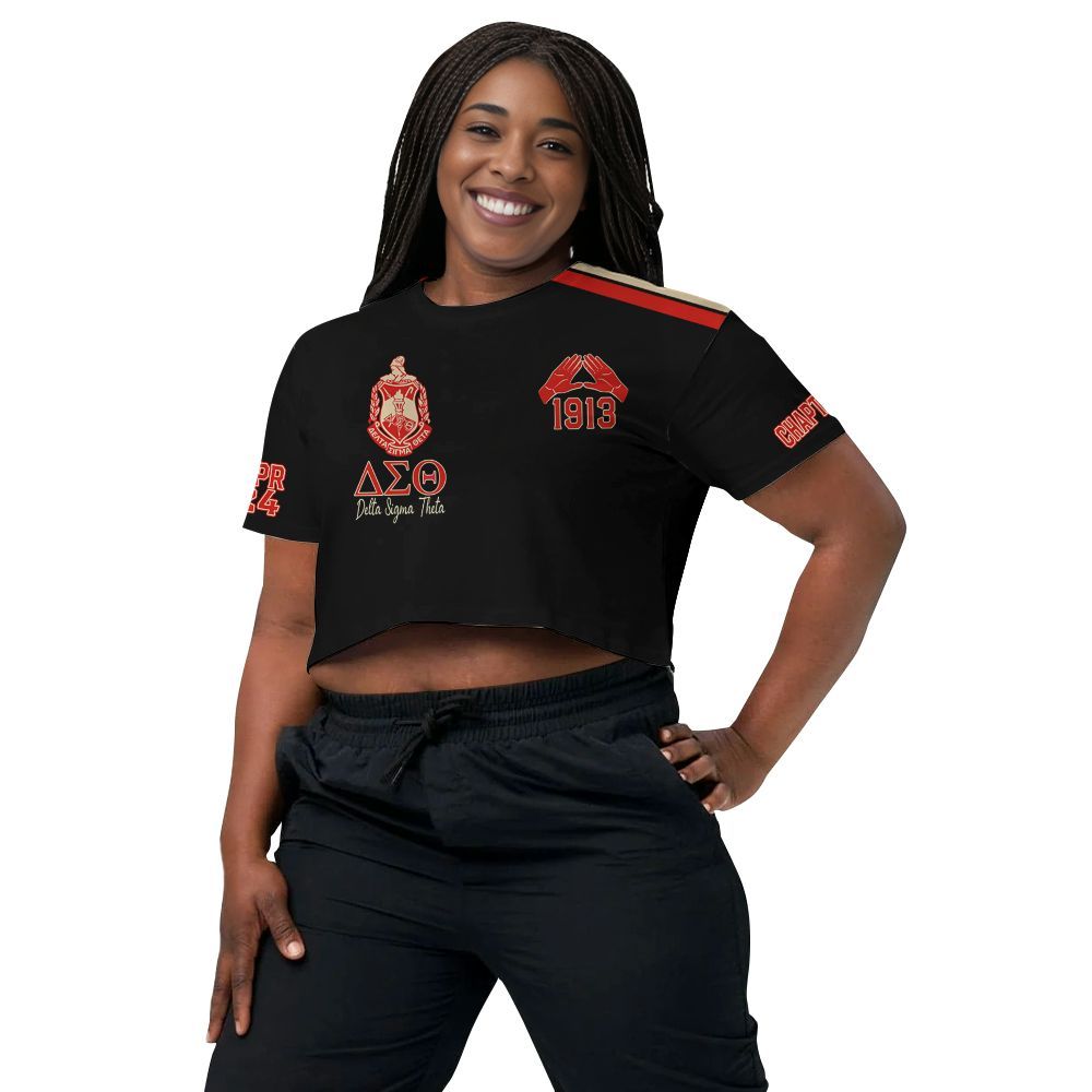 Ireishprint Delta Sigma Theta Custom Chapter Crop Shirt, Personalized Hand Sign Black Delta Sigma Theta Sorority Crop Top 3D