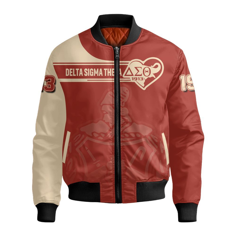 Ireishprint Delta Sigma Theta Off Shoulder Sweatshirt, Delta Sigma Theta Sisterhood Heart 1913 Sorority Bomber Jacket