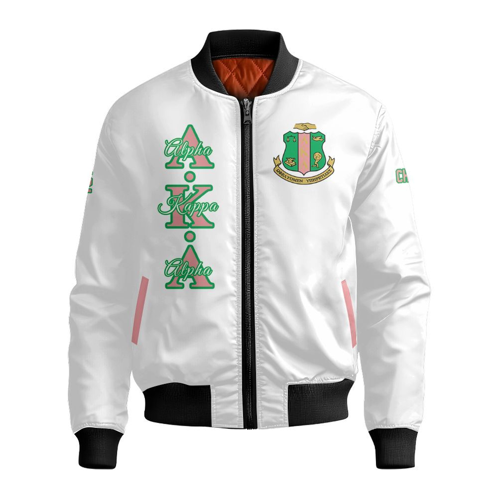 Ireishprint  A.K.A Custom Chapter Crop Shirt, Personalized White Salmon Pink Since 1908 Sorority Bomber Jacket