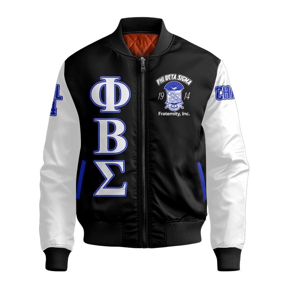 Ireishprint ΦΒΣ Custom Chapter Polo Shirt, Personalized Black White Sleeve 1914 Fraternity Bomber Jacket